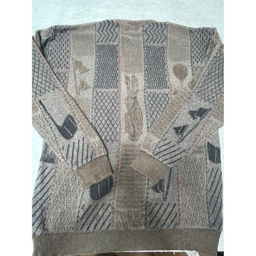 Shenandoah Vintage Golf Novelty Knit Sweater Mens Large Brown Patchwork Crewneck